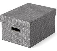 Esselte Set di 3 Contenitori Medi con Coperchio in Cartone Riciclato e Riciclabile al 100%, Ottimali per lo Stoccaggio e l'Archiviazione, Design Geometrico, 265 mm x 205 mm x 365 mm, Grigio