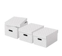 Esselte Set di 3 contenitori medi con coperchio – Cartone 100% riciclato e riciclabile – Bianco