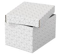 Esselte Set di 3 Contenitori Piccoli con Coperchio in Cartone Riciclato e Riciclabile al 100%, Ottimali per lo Stoccaggio o come Confezione Regalo, Design Geometrico, 200 mm x 150 mm x 255 mm, Bianco