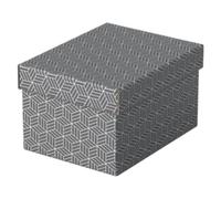 Esselte Set di 3 Contenitori Piccoli con Coperchio in Cartone Riciclato e Riciclabile al 100%, Ottimali per lo Stoccaggio o come Confezione Regalo, Design Geometrico, 200 mm x 150 mm x 255 mm, Grigio