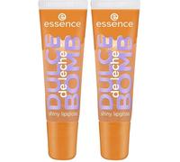 essence DULCE de leche BOMB shiny lipgloss 01 Cream Come True, lip gloss marrone con riflessi dorati, profumo dolce, non appiccicoso, 10 ml (Confezione da 2)