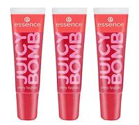 Essence JUICY BOMB lucidalabbra, n. 104, rosso, lucido, fresco, scintillante, vegano, senza alcool, senza parabeni, senza particelle di microplastica, confezione da 3 (3 x 10 ml)