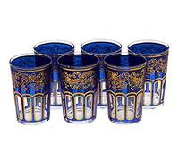 ESSENCE OF MOROCCO Bicchieri da Tè Marocchino Blu e Oro con un Bel Design Classico Marocchino Dipinta e Decorata a Mano Confezione da 6
