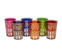 ESSENCE OF MOROCCO Bicchieri da Tè Marocchino Multicolore e Oro con un Bel Design Classico Marocchino Dipinta e Decorata a Mano Confezione da 6