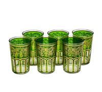 ESSENCE OF MOROCCO Bicchieri da tè Marocchino Verde e Oro con Un Bel Design Classico Marocchino Dipinta e Decorata a Mano Confezione da 6