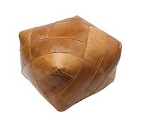 ESSENCE OF MOROCCO Pouf marocchino ottomano poggiapiedi poggiapiedi quadrato in vera pelle naturale marrone chiaro cucito a mano design piastrellato 40 cm x 40 cm x 30 cm