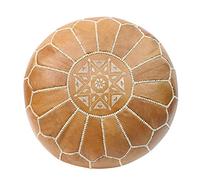 ESSENCE OF MOROCCO Pouf marocchino poggiapiedi pouf poggiapiedi ottomano in vera pelle marrone naturale marrone chiaro cucito a mano con design ricamato RAK2 (solo fodera)