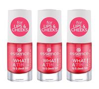 essence WHAT A TINT! lip & cheek tint, fard, n° 02, rosso, lunga durata, risultato immediato, naturale, vegano, senza olio, senza parabeni, senza nanoparticelle, confezione da 3 (3 x 4,9 ml)