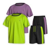 Essenclo Boys Clothing Sets Tagless Loose Athletic Performance Crew Neck T-Shirt and Short Outfits Size 3-16 (4 Piece Set) - Set-9-15-16