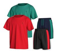 Essenclo Boys Clothing Sets Tagless Loose Athletic Performance Crew Neck T-Shirt and Short Outfits Size 3-16 (4 Piece Set) - Set-7-13-14