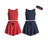 Essenclo Flowy Girls Butterfly Shorts Skirts w/Pockets & Athletic Sleeveless Tank Tops, Dance Tennis Cheer Running (5pc Set) - E2106 - Set-7-9-10