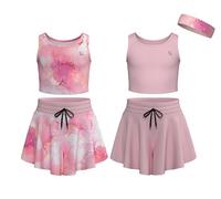 Essenclo Flowy Girls Butterfly Shorts Skirts w/Pockets & Athletic Sleeveless Tank Tops, Dance Tennis Cheer Running (5pc Set) - E2106 - Set-14-9-10