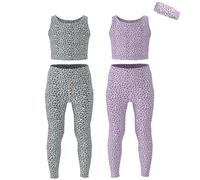 Essenclo Girls Athletic Leggings Yoga Pants w/Sleeveless Crop Tank Tops for Kids Workout Cheer Dance Run Sizes 3-16, 5pc Set - E2110 - Set-4-11-12