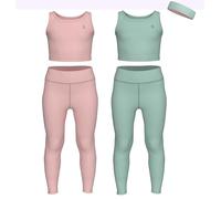 Essenclo Girls Athletic Leggings Yoga Pants w/Sleeveless Crop Tank Tops for Kids Workout Cheer Dance Run Sizes 3-16, 5pc Set - E2110 - Set-14-5-6