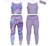 Essenclo Girls Athletic Leggings Yoga Pants w/Sleeveless Crop Tank Tops for Kids Workout Cheer Dance Run Sizes 3-16, 5pc Set - E2110 - Set-13-3-4