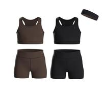 Essenclo Athletic Sets Sleeveless Crop Tank Tops & Bike Shorts Abbigliamento Sportivo, Set 7, 9-10 (Pacco da 5) Bambine e Ragazze