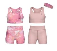 Essenclo Girls Clothing Athletic Sets Sleeveless Crop Tank Tops & Bike Shorts Cheer, Gymnastics, Volleyball Size 3-16 (5 Pcs) - E2108 - Set-15-9-10