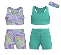 Essenclo Girls Clothing Athletic Sets Sleeveless Crop Tank Tops & Bike Shorts Cheer, Gymnastics, Volleyball Size 3-16 (5 Pcs) - E2108 - Set-13-7-8