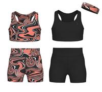 Essenclo Girls Clothing Athletic Sets Sleeveless Crop Tank Tops & Bike Shorts Cheer, Gymnastics, Volleyball Size 3-16 (5 Pcs) - E2108 - Set-12-7-8