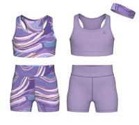 Essenclo Girls Clothing Athletic Sets Sleeveless Crop Tank Tops & Bike Shorts Cheer, Gymnastics, Volleyball Size 3-16 (5 Pcs) - E2108 - Set-14-3-4