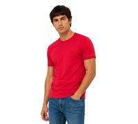 Essendo T-Shirt Uomo in Cotone Maglietta Girocollo con Profili a Contrasto su Collo e Maniche - Maglia Basic Regular Fit in Fresco Cotone - (IT, Testo, L, Regular, Regular, Rosso)