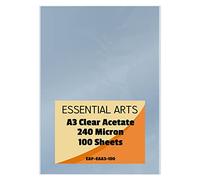 Essential Arts Acetato trasparente, 240 micron, copertina extra spessa in PVC, ideale per incisioni, artigianato, stencil, cornici e regali, formato A3, A4 o A5 (A3-297 x 420, millimetri)