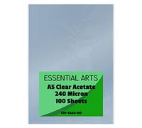 Essential Arts Confezione da 100 fogli in acetato trasparente, formato A5, 240 micron, copertina extra spessa in PVC, ideale per incisioni, artigianato, stencil, cornici e regali, 148 x 210 mm