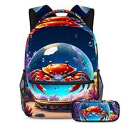 Essential Back-to-School Gear, set di 2 zaini per bambini con zaino e astuccio, borsa per libri da viaggio di grande capacità per ragazzi, ragazze e adolescenti, sfera di cristallo a forma di