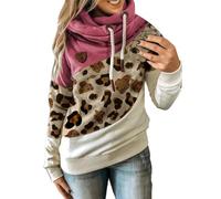 Essentials - Felpa con cappuccio da donna, oversize, leopardato, stampa patchwork, con cappuccio, con cappuccio, traspirante, per il tempo libero, Rosa acceso., 3XL