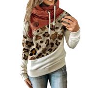 Essentials - Felpa con cappuccio da donna, oversize, leopardato, stampa patchwork, con cappuccio, con cappuccio, traspirante, per il tempo libero, Colore: arancione., 3XL