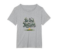 Essere Uno con la Natura: Rustico Floreale ispiratore Maglietta, Donna Plus-Size, Grigio Melange, 2X