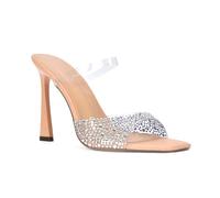 ESSEX GLAM Scarpe da sera da donna con tacco in perspex con strass trasparenti quadrati, punta aperta, Nude, 38 EU
