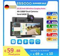 ESSGOO 10.26 "Wireless CarPlay e Android Auto Dash Cam ADAS 4K DVR Bluetooth Audio AUX Navigazione GPS Cruscotto Videoregistratore