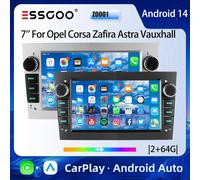 ESSGOO 7" Schermo Tattile Android 14 Autoradio Carplay Android Auto Per Opel Vauxhall Corsa C/D Antara Astra Zafira Vivara FM RDS BT Wifi Mirror Link Lettore Video Multimediale Unità Principale Silver