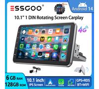ESSGOO 8 Core Schermo Touch Rotante 360° Android 14 6+128G CarPlay Wireless Android Auto Autoradio Universale 1DIN GPS Navigazione 4G LTE WiFi BT Lettore Multimediale MP5