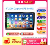 ESSGOO Autoradio 9" 2 DIN, CarPlay wireless, Android Auto, Android 14, Bluetooth, schermo tattile, 4+64G, GPS, navigazione, RDS, WiFi, USB, FM, DAB+, fotocamera, unità principale.