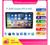 ESSGOO Autoradio 9" 2 DIN, CarPlay wireless, Android Auto, Android 14, Bluetooth, schermo tattile, 4+64G, GPS, navigazione, RDS, WiFi, USB, FM, DAB+, fotocamera, unità principale. Carplay MIC DAB AHD