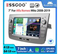 ESSGOO Autoradio Android 15 7" Controllo Vocale IA Carplay Wireless Android Auto Lettore Multimediale Video per Alfa Romeo Mito 2008-2019 GPS Navigazione FM BT Comandi al Volante RDS Wifi USB Mirror