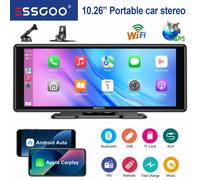 ESSGOO Autoradio universale portatile da 10,26 pollici HD IPS Schermo touch Airplay Navigazione GPS WIFI Apple CarPlay Android Auto Lettore video multimediale Mirror Link Bluetooth Controllo vocale