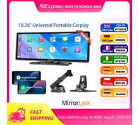 ESSGOO Dash Cam Portatile Universale 10.26" Wireless Apple CarPlay Android Auto Display HD 1600×600 Navigazione GPS Mirror Link FM USB Bluetooth Tipo-C AUX TF