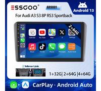 ESSGOO Display Touchscreen da 9" CarPlay Wireless Android Auto Autoradio Lettore Multimediale Radio Android 13 Navigazione GPS SAT Wifi Bluetooth FM RDS ASP per Audi A3 8P 2003-2013 S3 8P 2006-2012