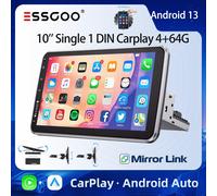 ESSGOO Schermo Tattile da 10" Universale Android 13 4+64G Wireless CarPlay Android Auto Autoradio Radio Lettore Multimediale 1 DIN GPS Navigazione Bluetooth FM RDS WIFI USB EQ SWC con Microfono 10 in