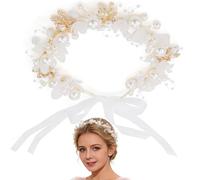 Esshogo 1 pezzo Capelli della ragazza Pezzo da sposa, Vine Strass DonneFascia, Copricapo Sposa per Capelli, Coroncina di Fiori, Nastro Elastico Regolabile Cerchietto, Perla Corona Stra
