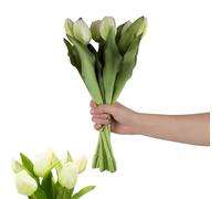 Esshogo 1 set da 32 cm tulipani artificiali come reali, bouquet di tulipani con 4 tulipani e 3 boccioli di tulipani, fiori artificiali, tulipani in silicone bianco crema