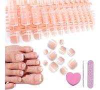 Esshogo Set di 120 unghie finte per unghie dei piedi francesi, con copertura completa per unghie, punte per unghie dei piedi finte, per le donne, con tre strumenti per manicure