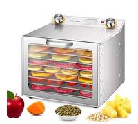 Essiccatore Alimenti Professionale Acciaio Inox 800W Con Porta Vetro e Timer Regolabile, Multiuso Per Carne Secca, Frutta Disidratata, Verdura, Yogurt ed Erbe Aromatiche(8Layers)
