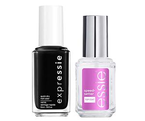 Essie Speed Setter Top Coat Colore Trasparente per Unghie Formula Ultra Fast Dry + Essie Expressie 3 in 1 Smalto ad Asciugatura Rapida Nero 380 Now Or Never - 2 Cosmetici