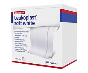 Essity Leukoplast Soft White Medicazione speciale per pelli sensibili, 8 cm x 5 m