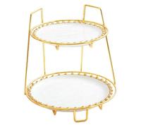 ESSMOKO Alzata per dolci Supporto per cupcake Set di vassoi per frutta e snack in ceramica a più livelli per il tè pomeridiano pasticcini e dessert 2 livelli con perline bianche