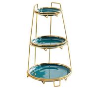 ESSMOKO Alzata per dolci Supporto per cupcake Set di vassoi per frutta e snack in ceramica a più livelli per il tè pomeridiano pasticcini e dessert piatto rotondo verde smeraldo a 3 livelli